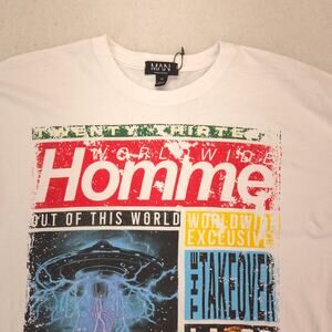 Boohoo Man Hoome Short Sleeve Graphic T Shirt Adult Mens Size M White